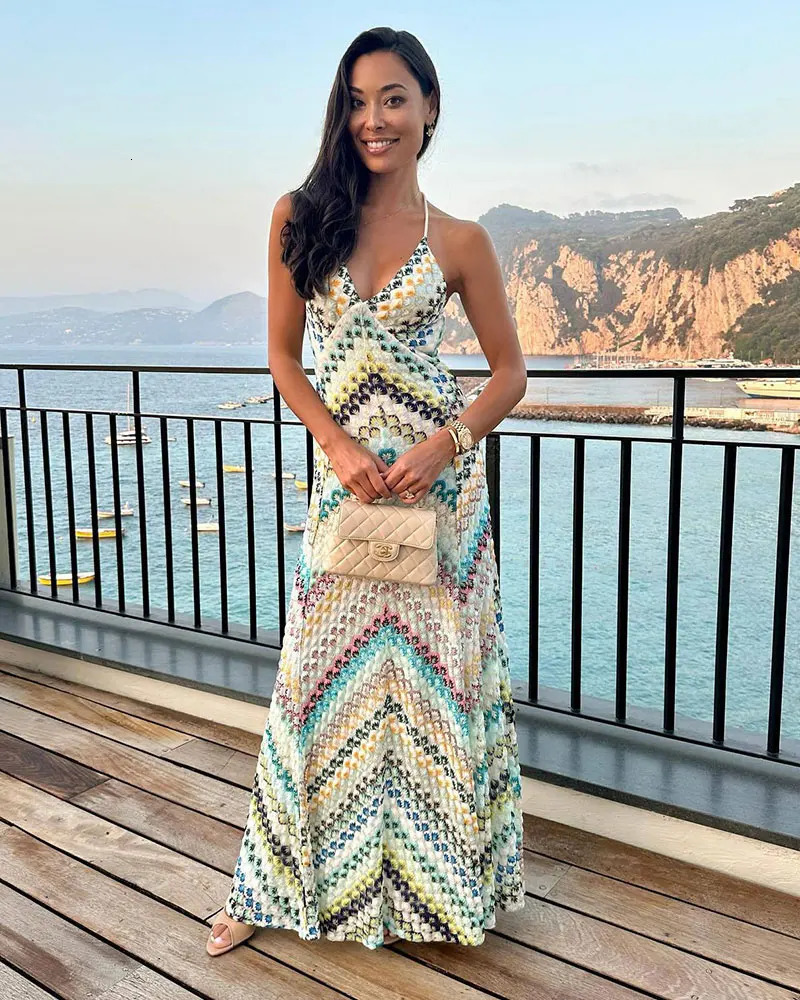 GACVGA Sexy Crochet V Neck Halter Maxi Dress Women Summer Fashion Sleeveless Backless Slim Knitted Long Dress 260120