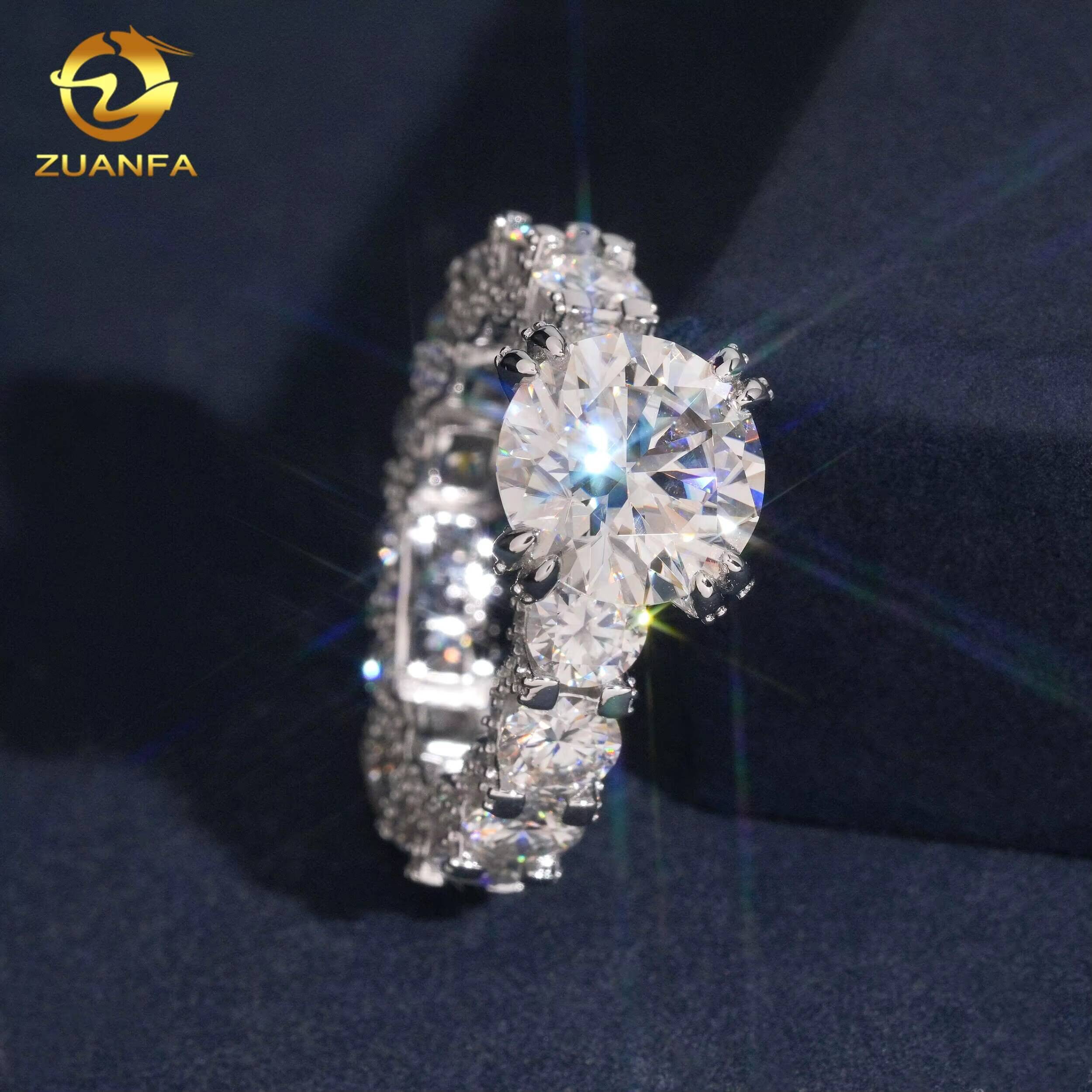 Solid 925 Silver 5 Ct Round Moissasnite Diamond Ring Iced Out Engagement Rings 11mm Men Diamond Ring Iced Out Ring