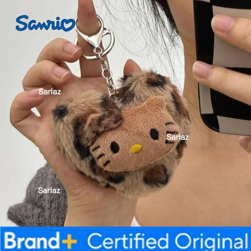 Sanrio Hello Kitty Retro Cartoon Fashion Bag with Leopard Doll Pendant Anime Toy Keychain Accessory Gift for Fans H260121
