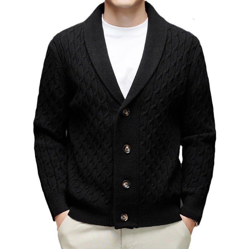 Mens Autumn Winter Cardigan Sweaters Warm Knitted Open Front Long Sleeve V-Neck Pullover in Solid Color for Men 251113