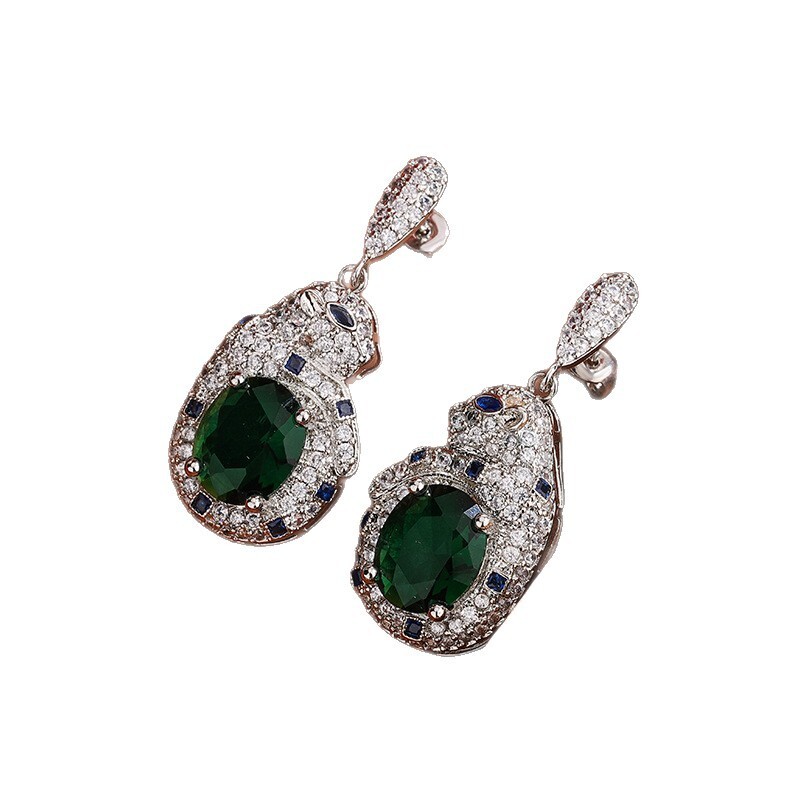 Luxury Brand Designer Jewelry Luxury Heavy Craft High-End European And American Royal Sapphire Emerald Leopard Set For Women With Full Diamond Leopard