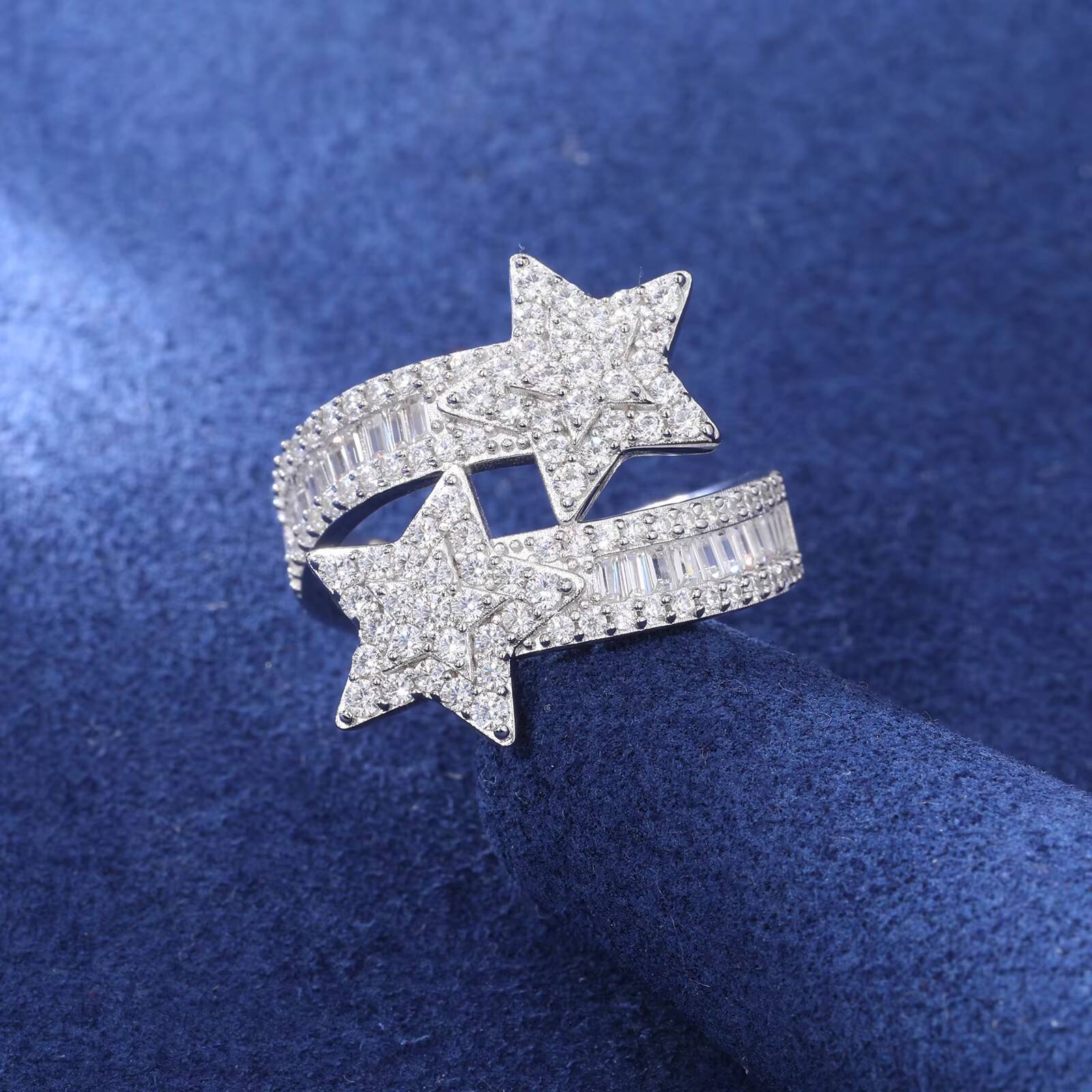 Pass Diamond Tester Baguette Moissanite Star Ring 925 Sterling Silver VVS Mossanite Diamond Engagement Jewelry Gift Hip Hop Mens