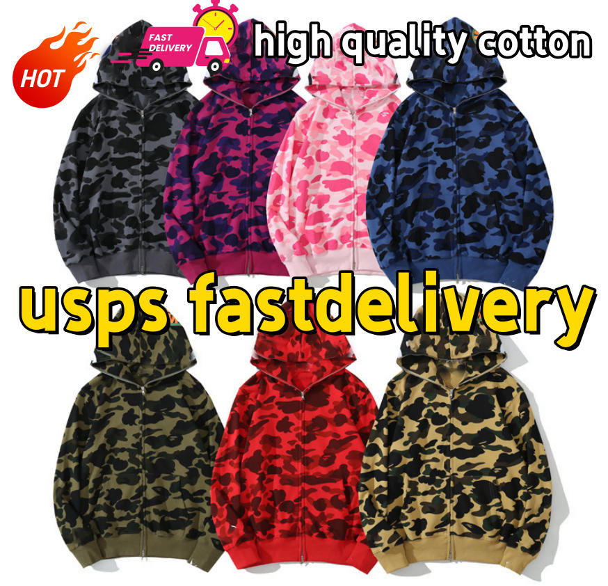 Mens Designer Hoodie Full Zip Up Shark Hoodies for Women Classic Camouflage Jacket Men Womens Hoody Hooded Sweatshirt Long Sleeve Tech Fleece Fashion Sweatwear