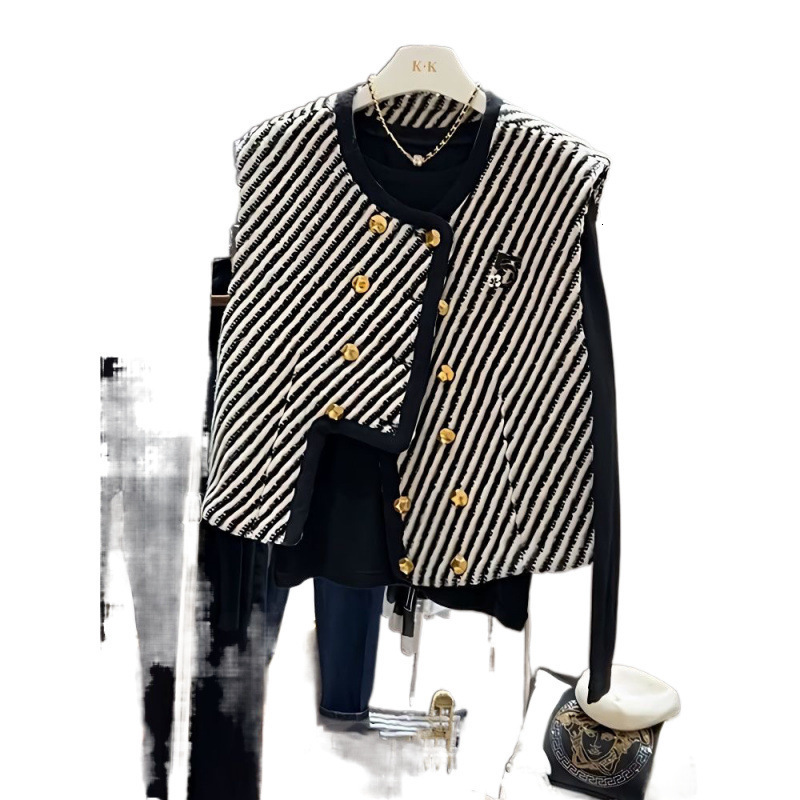 Spring Autumn Ladies Plaid Vests Small Fragrance Wind Heavy Woven Tweed Jacket O-neck Loose Sleeveless Fringed Waistcoat Coats 240810