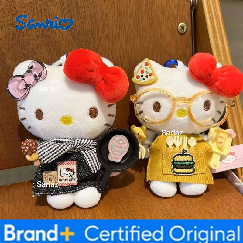 Sanrio Cute Cartoon Kawaii Chef Dresses Up with A Fun Black and Yellow Apron Hellokitty Plush Doll Keychain Bag Pendant Toy Gift H260121