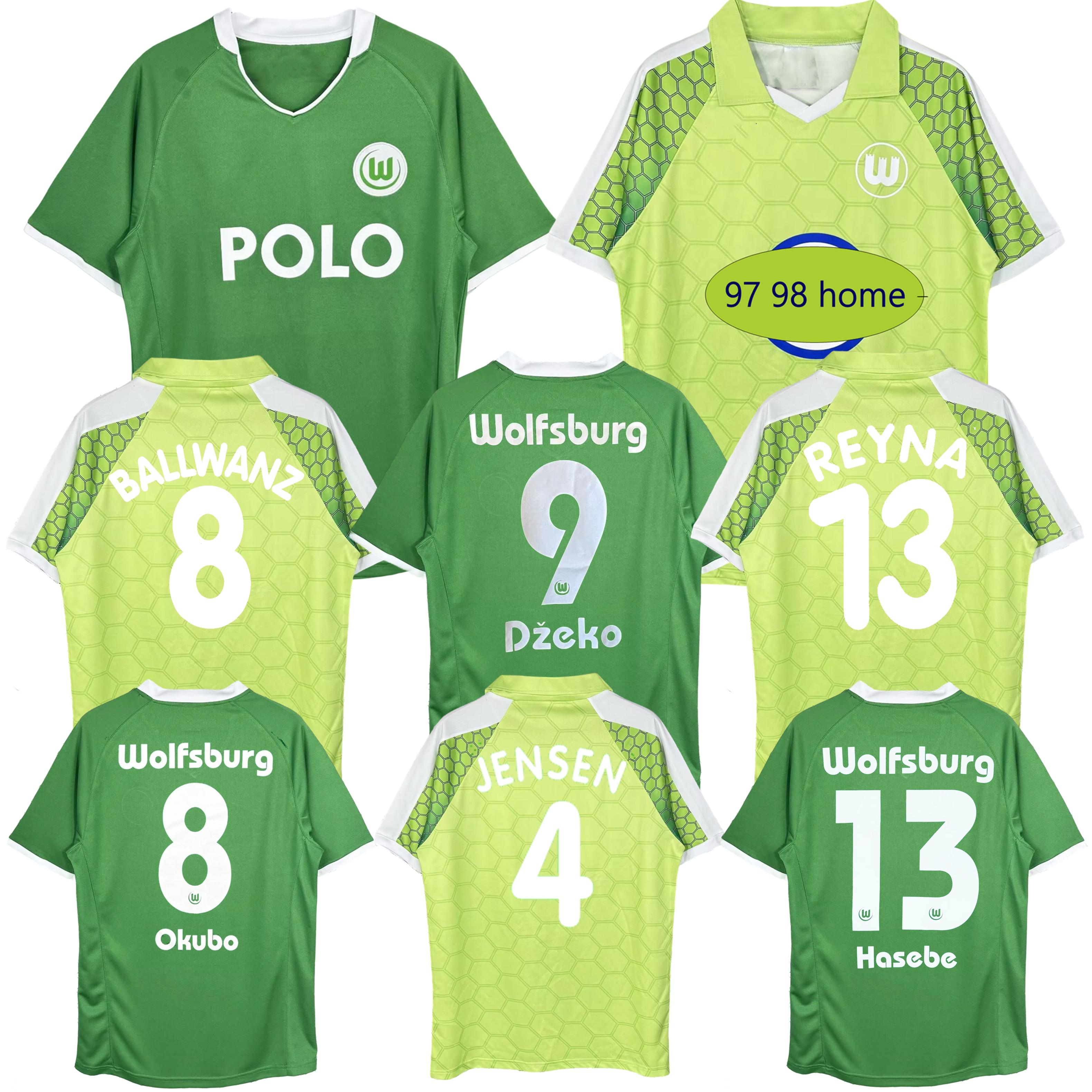 1997 1998 2008 2009 VfL Wolfsburg retro soccer jerseys 08 09 HASEBE DZEKO OKUBO 97 98 Reyna home classic vintage football shirts