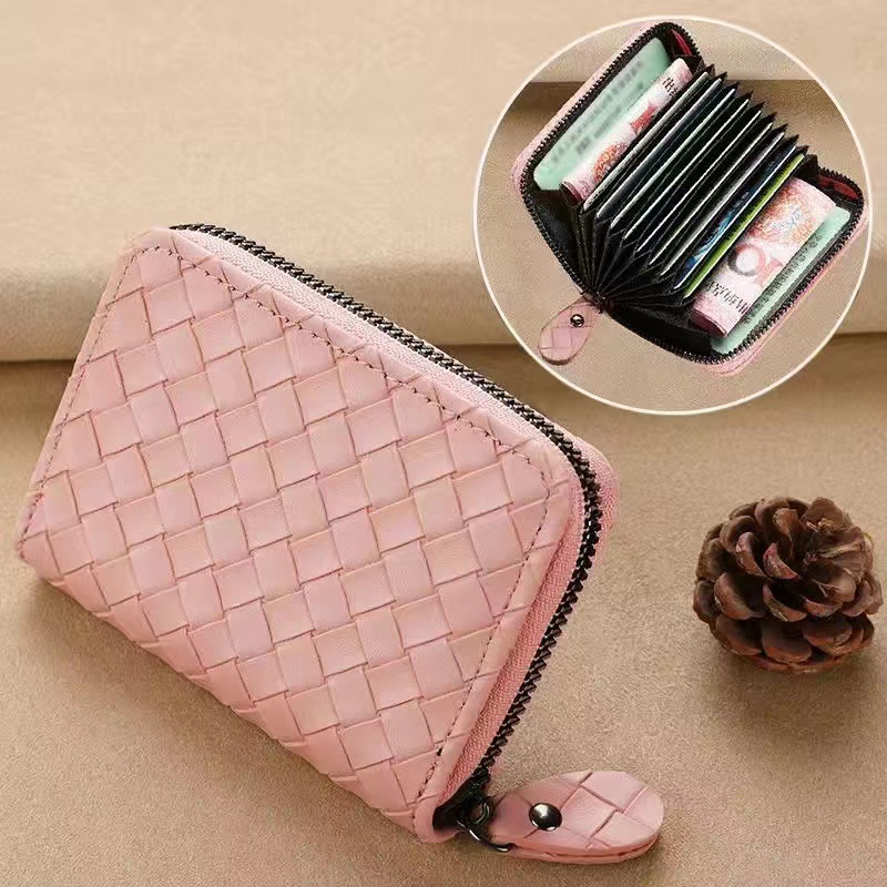 New Hand-Woven Card Holder Casual Fashion Zipper Pouch with Multi-Card Slots for Coins & Cards 2026
