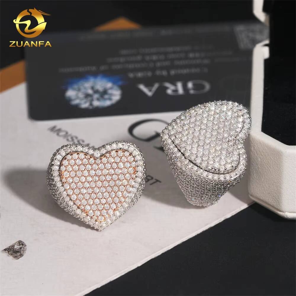 High Quality Two Tone Heart Shape Iced Out Moissanite Jewelry 925 Silver Ring Fine Hip Hop Jewelry VVS Moissanite Diamond Ring