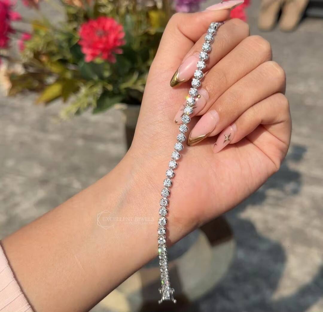 IGI Ct Round-Cut Diamond Tennis Bracelet Custom Luxury Jewelry 14K Solid White Gold Lab Grown HPHT High-grade Cute Unisex