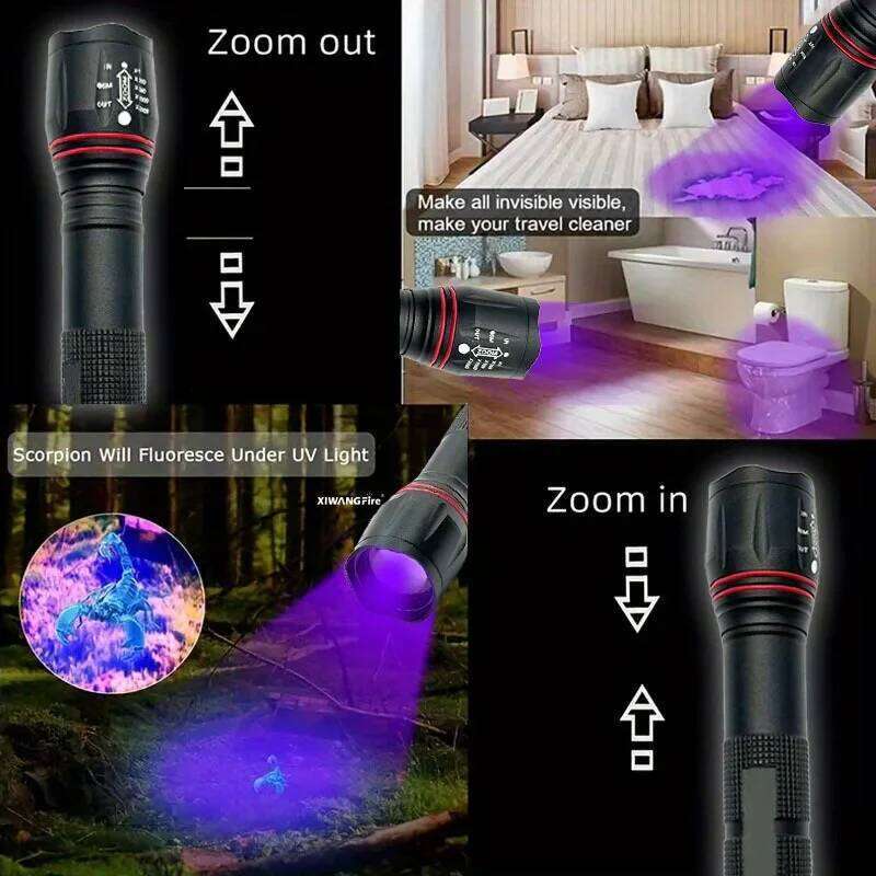 395nm LED UV Flashlight Rechargeable Zoomable Torch Light for Pet Urine Stain Tools Lantern Money Fluorescer Detector Z260121