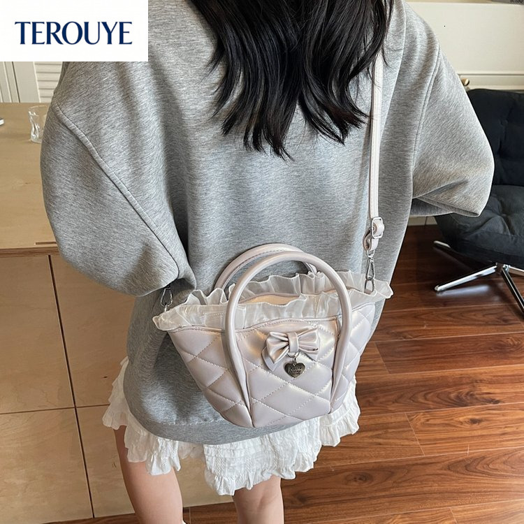 TEROUYE Korean style niche quilted design women s handbag autumn and winter new cute and sweet Y K style shoulder bag bow style Luxury bag