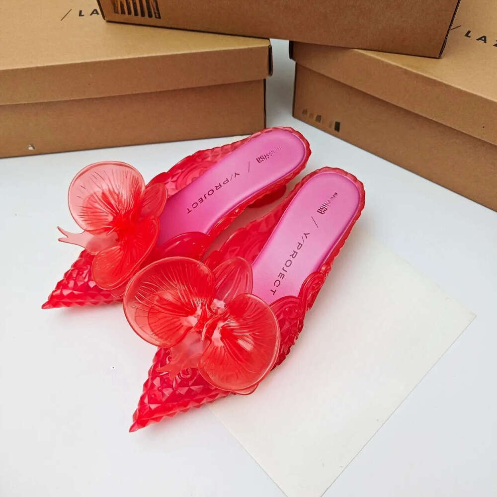 Design Big Butterfly Knot 2026 Women Flat Mules Sandals High Quality Cozy Patent Leather Pointed Toe Back Strap Shoes