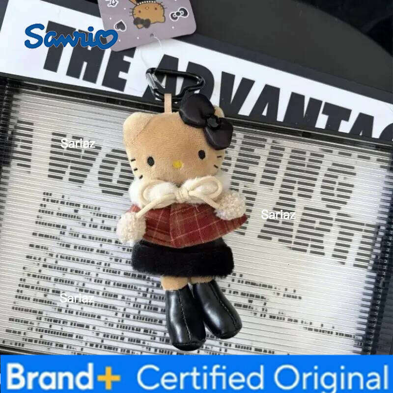Sanrio Autumn and winter small long legs kitty lady black leather bag pendant keychain plush doll gift H2601211