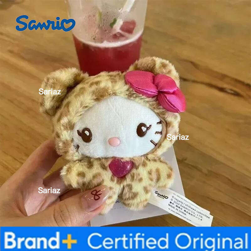Sanrio HOT 2025 Kawaii Cat Keychain, Cute Plush Doll Bag Charm with Bow, Leopard Print Zipper Pull Gift for Girls birthday gifts H2601211