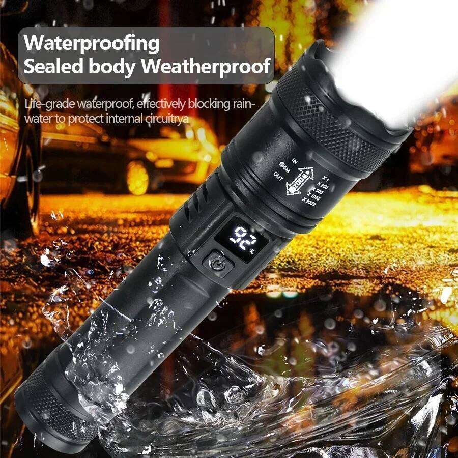 1000LM Powerful LED Flashlight Battery Display USB Rechargeable Light Telescopic Zoom Torch Lamp Outdoor Camping Fishing Lantern Z260121