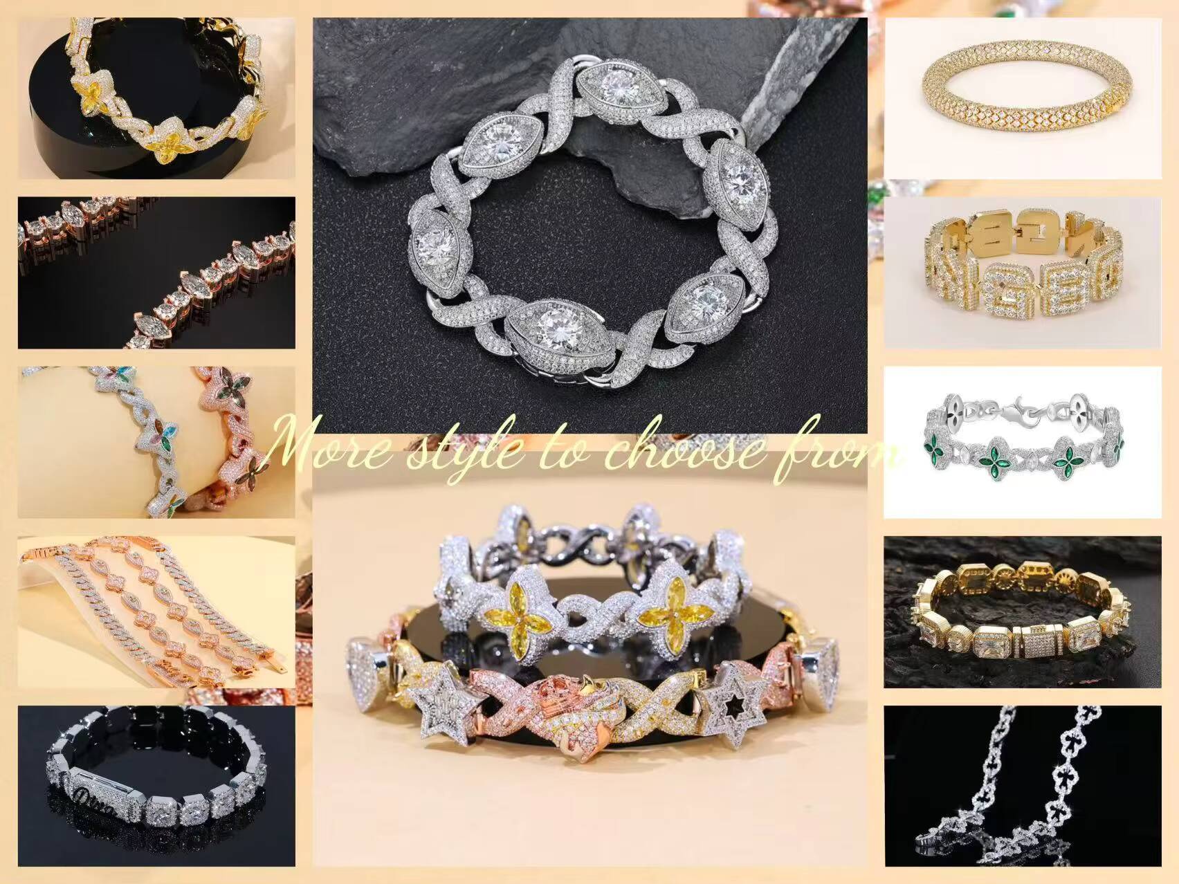 Custom 9K-24K Gold Mens Hip Hop Bracelet CVD Lab-Grown Diamond Prong-Set Chain Rapper Style with IGI Certificate