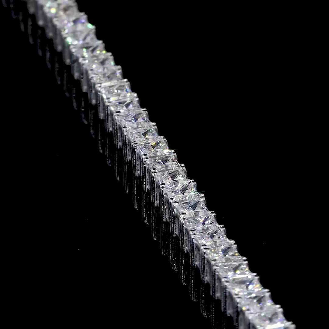 14K White Gold Lab Grown Diamond Princess Cut Tennis Bracelet