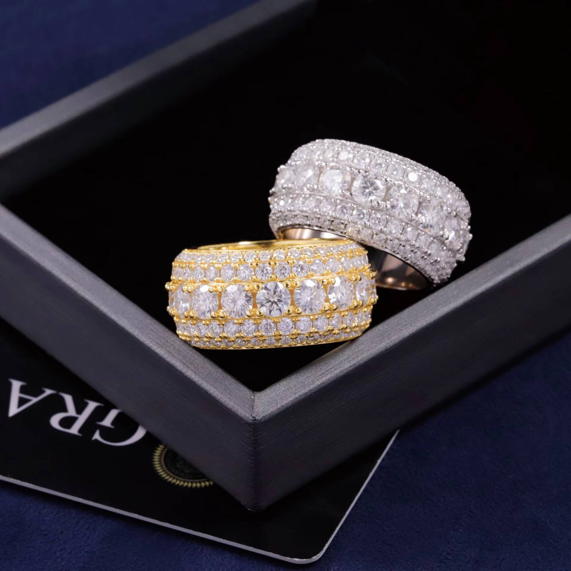 S925 Silver 5-row Moissanite Ring Hip-hop Singer Jewelry Exquisite Hip-hop Jewelry VVS Grade Hip-hop Ring