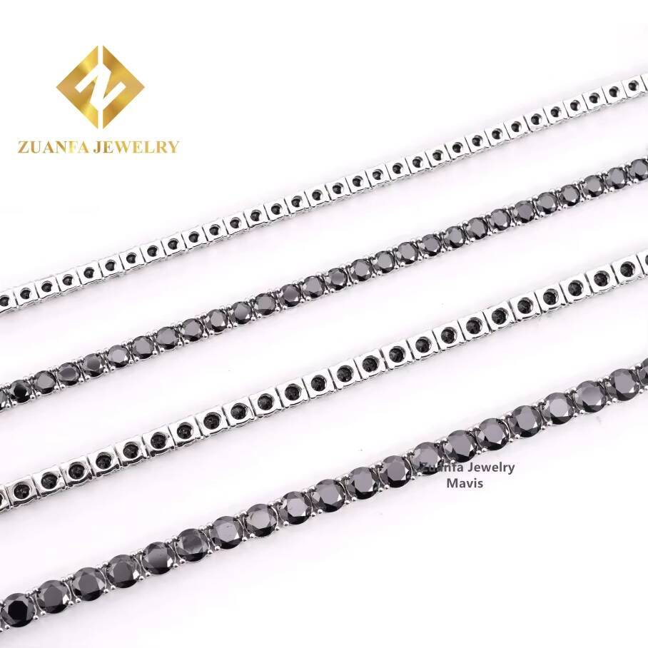 Pass Diamond Tester 925 Sterling Silver 3mm 4mm 5mm Black Moissanite Tennis Bracelet Fine Jewelry Men Women Moissanite Bracelet