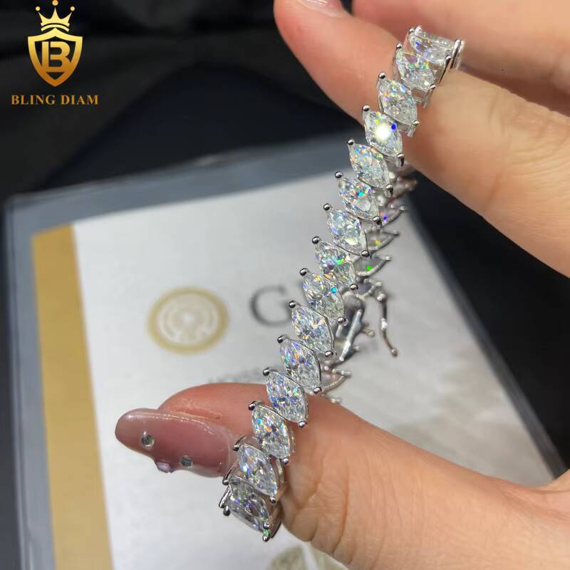 Hot Sale VVS Moissanite Tennis Chains 925 Silver 48mm Marquise Cut Moissanite Bracelets Pass Diamond test HipHop Bracelets GRA