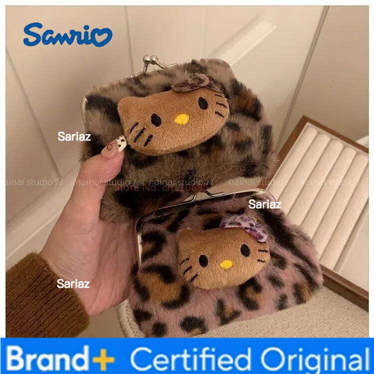 Sanrio New Cute Autumn And Winter Leopard Plush Hello Kitty Bag Keychain Accessory Doll Pendant Decoration Birthday Gift H260121