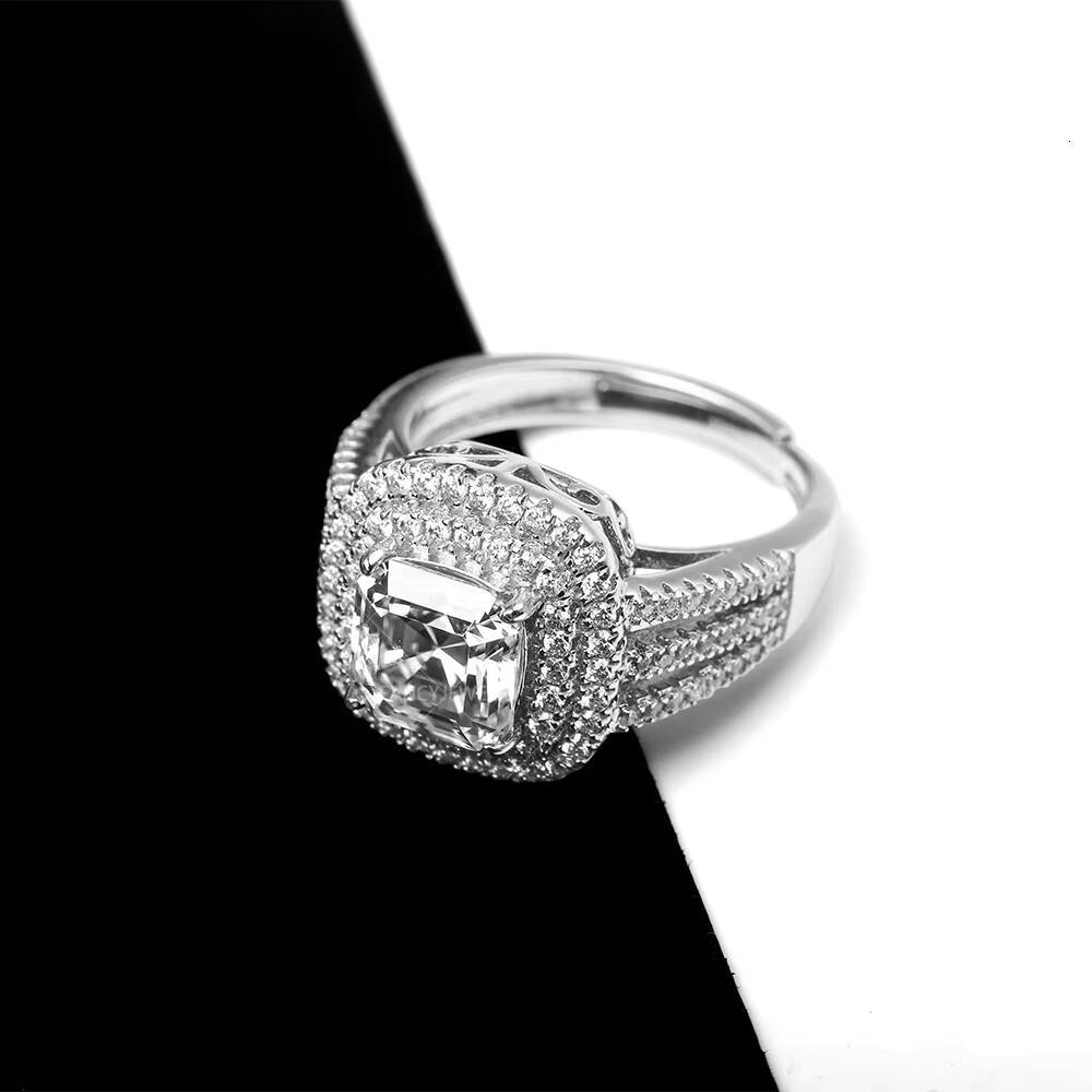S925 Sterling Silver Ring Jewelry with 75x75mm 2carat D VVS Asscher Cut Moissanite for Men