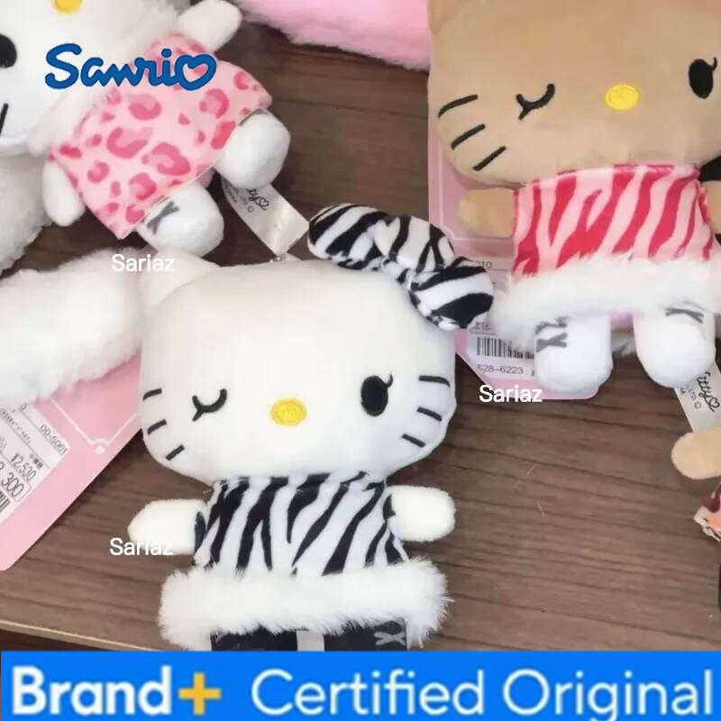 Sanrio Black furred Leopard Zebra Print Girly Hello Hot Girl Tail Plush Toy Pendant kawaii Y2K gal Kitty cat doll bag charm H260121