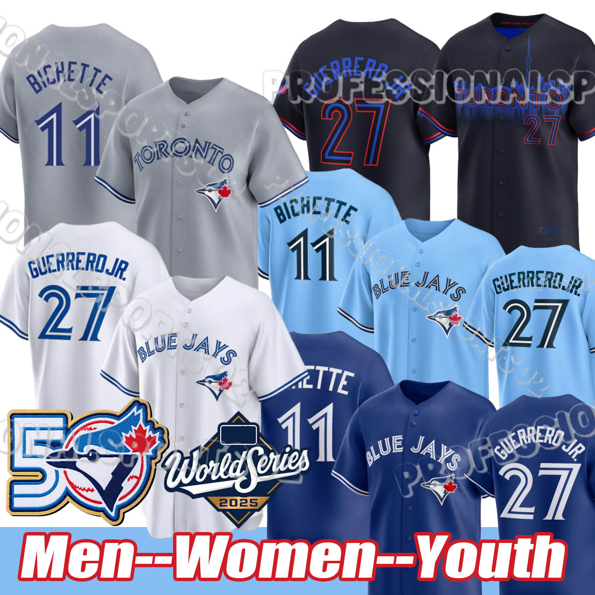 #27 Guerrero Jr. #11 Bichette 2024 City Connect Jersey Blue Jays Baseball Jerseys Celebrate 50 Seasons in 2026 Patch Vladimir Guerrero Jr. Bo Bichette blue jays jersey
