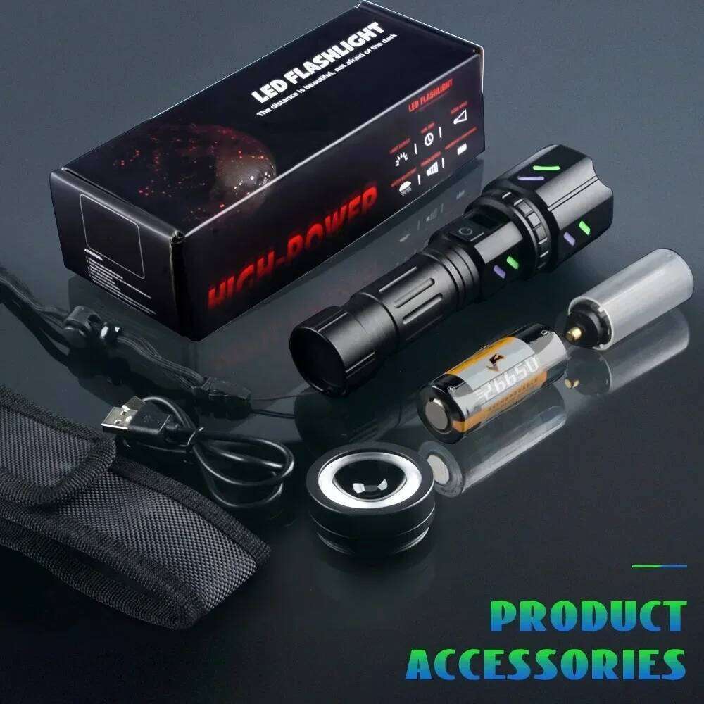 Bright LED White Laser Flashlight By 26650 Battery Zoom Tactical Torch with Ignition Lens for Outdoor Camping Emergency Lantern Z260121