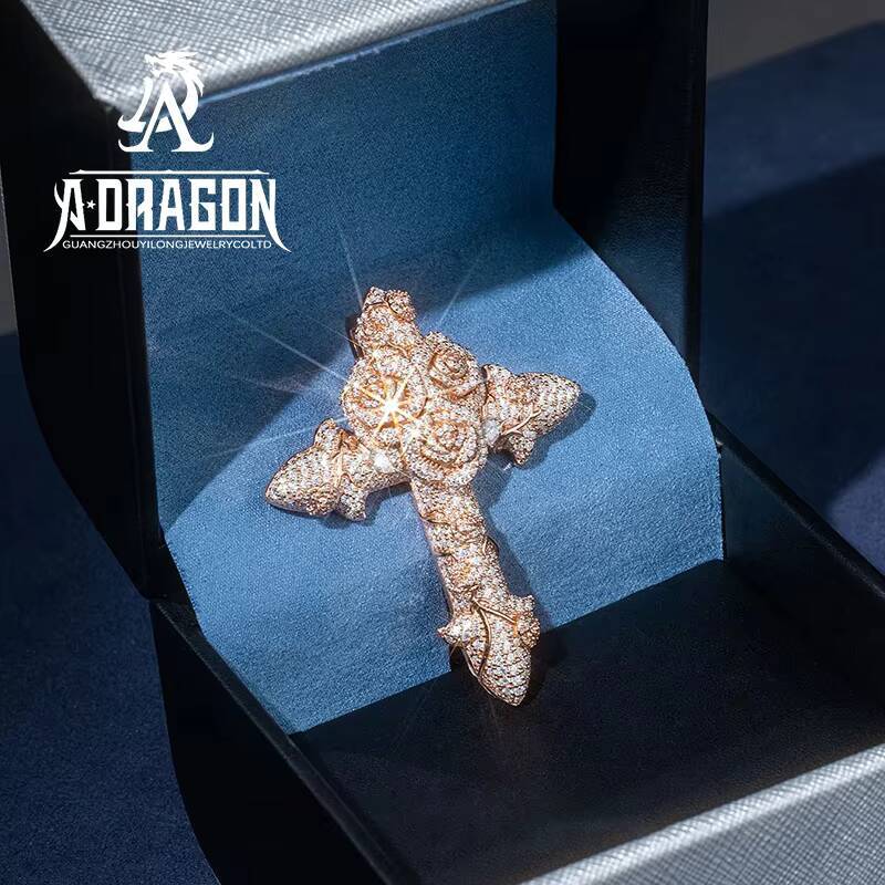 Hip Hop 925 Silver Vvs Moissanite Cross Pendant Hot Sale 925 Sterling Silver Gold Plating Pendants for MenWomen