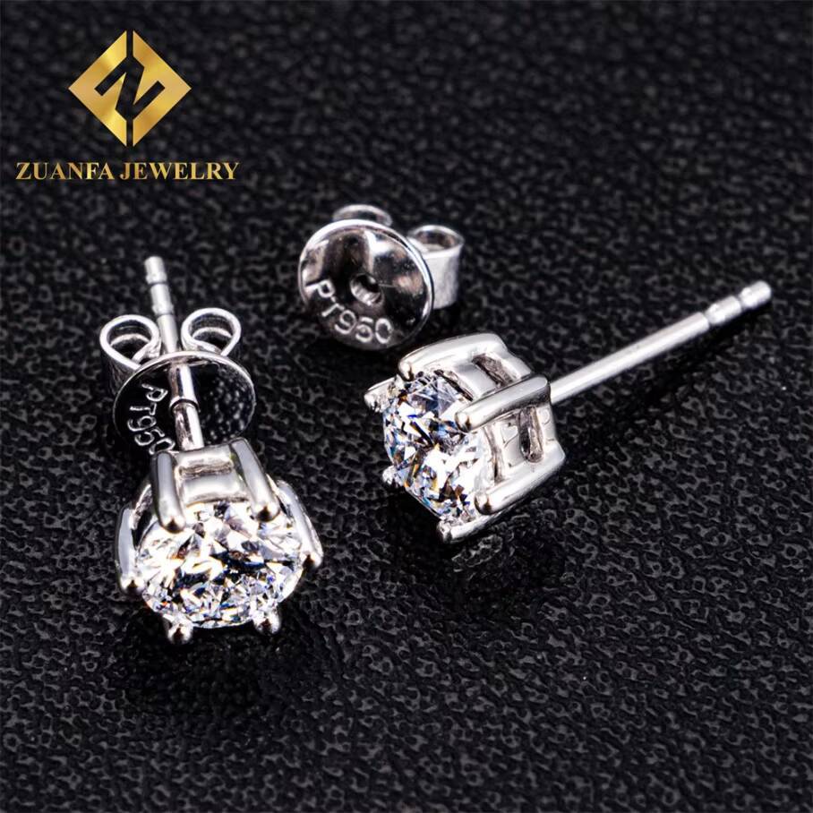 Zuanfa Jewelry Women Stud Iced Out 05ct Round Brilliant Cut Push Back Real 18K White Gold D VS1 Diamond Fine Jewelry Earrings
