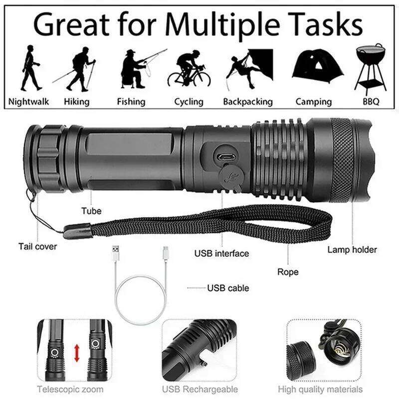 High Power XHP100 Led Flashlight Rechargeable 4 Core Torch Zoom Usb Hand Lantern For Camping, Outdoor & Emergency Use Z260121
