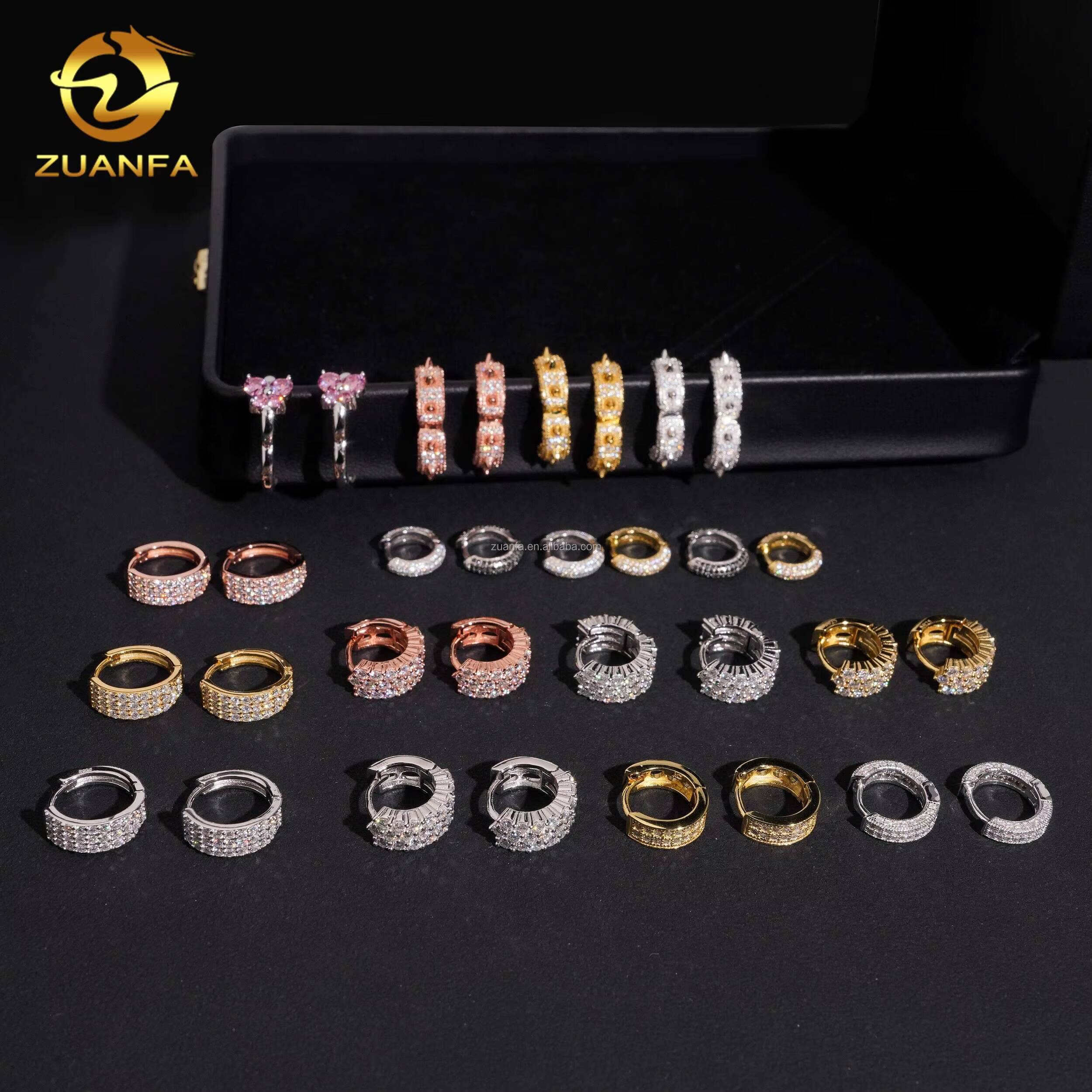 Bulk Stock Pass Diamond Tester GRA Certificate Hip Hop Iced Out Jewelry 925 Sterling Silver VVS Moissanite Diamond Hoop Earrings