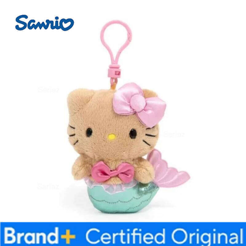 Sanrio Anime Black Leather Hellokitty Mermaid Hawaiian Series KT Keychain Gift Plush Doll Storage Bag Pendant gift H260121