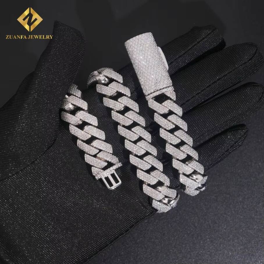 Luxury VVS 4 Rows 15mm Miami Hip Hop Fine Jewelry Lab Moissanite Diamond Men Necklace Cuban Link Chain