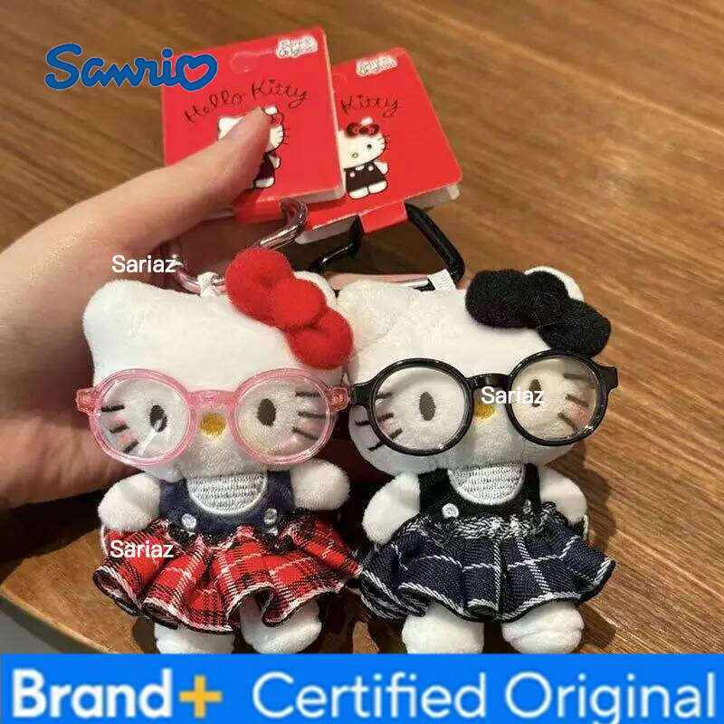 Sanrio Hello Kitty Peripheral Doll Keychain Cute Fashion Sunglasses Kt Cat Keyring Backpack Plush Toy key chain Birthday Gifts H260121