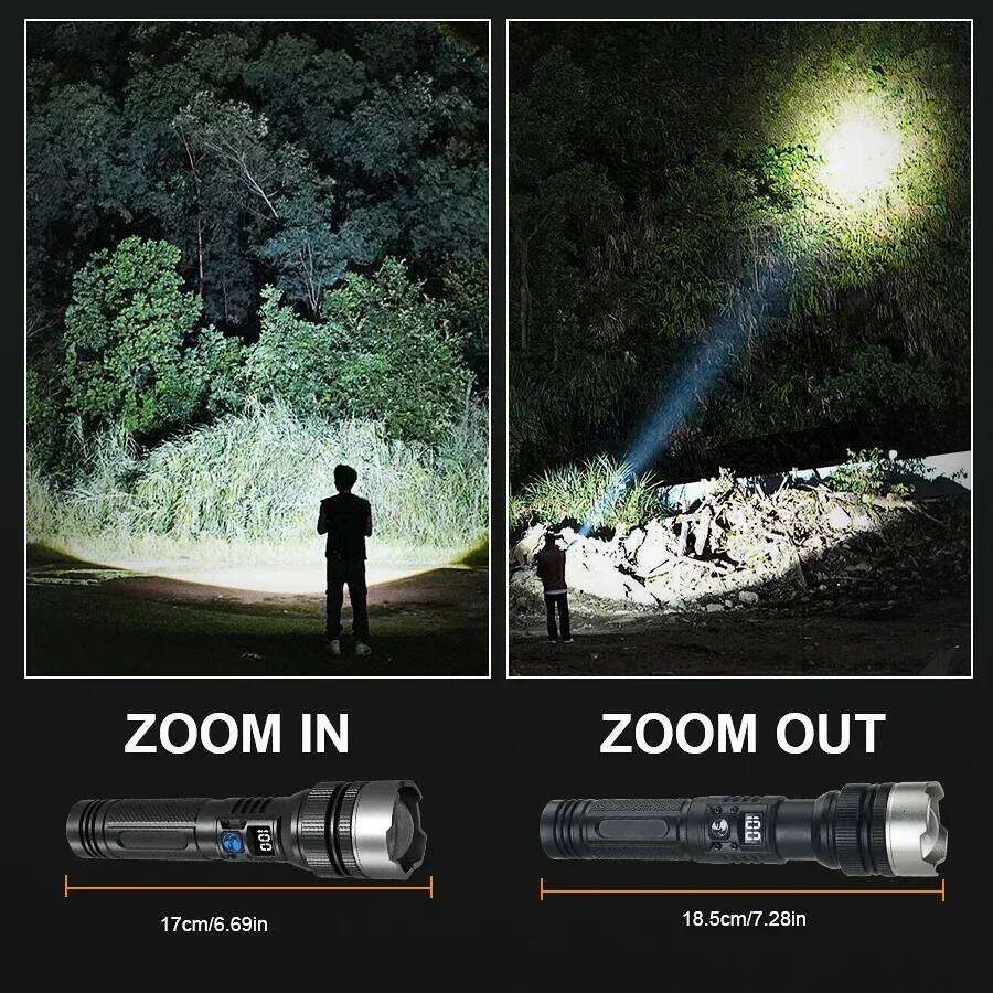 900000LM Powerful LED Flashlight Zoom Torch with Digital Display Portable Rechargeable Outdoor Flashlights for Camping Hiking Z260121