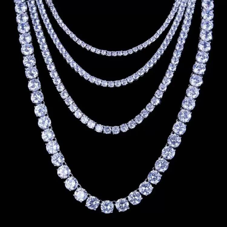 14k White Gold Iced Out 2mm 3mm 4mm 5mm 6mm Lab Grown Diamond Tennis Necklace Chain