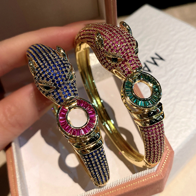 Luxury Brand Designer Jewelry New Leopard 18K Gold Full Diamond Zirconia Carka Bracelet For Women Hot-Selling Retro Fashion Electroplated