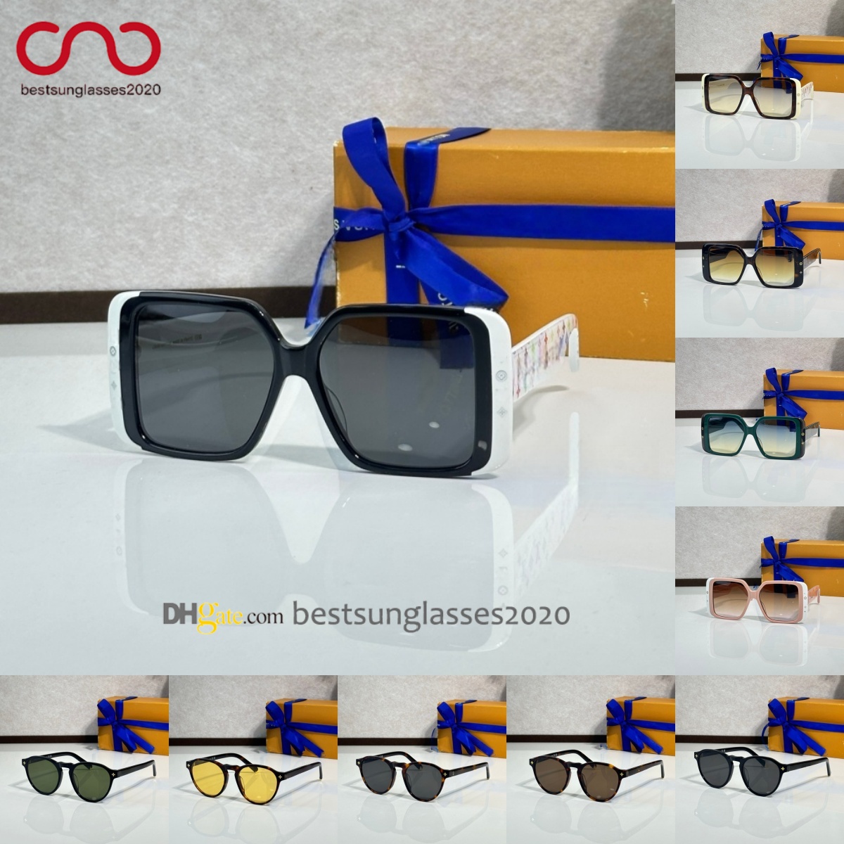 Designer Retro Sun Glasses Designers Women Round & Square Frames Floral Temple & Double Bridge Italian Tortoiseshell Acetate Polished Metal Tips With Original Box