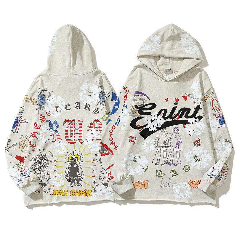 American High Street Saint Michael New Cursive Letter Graffiti Distressed Hoodie Couple Trend