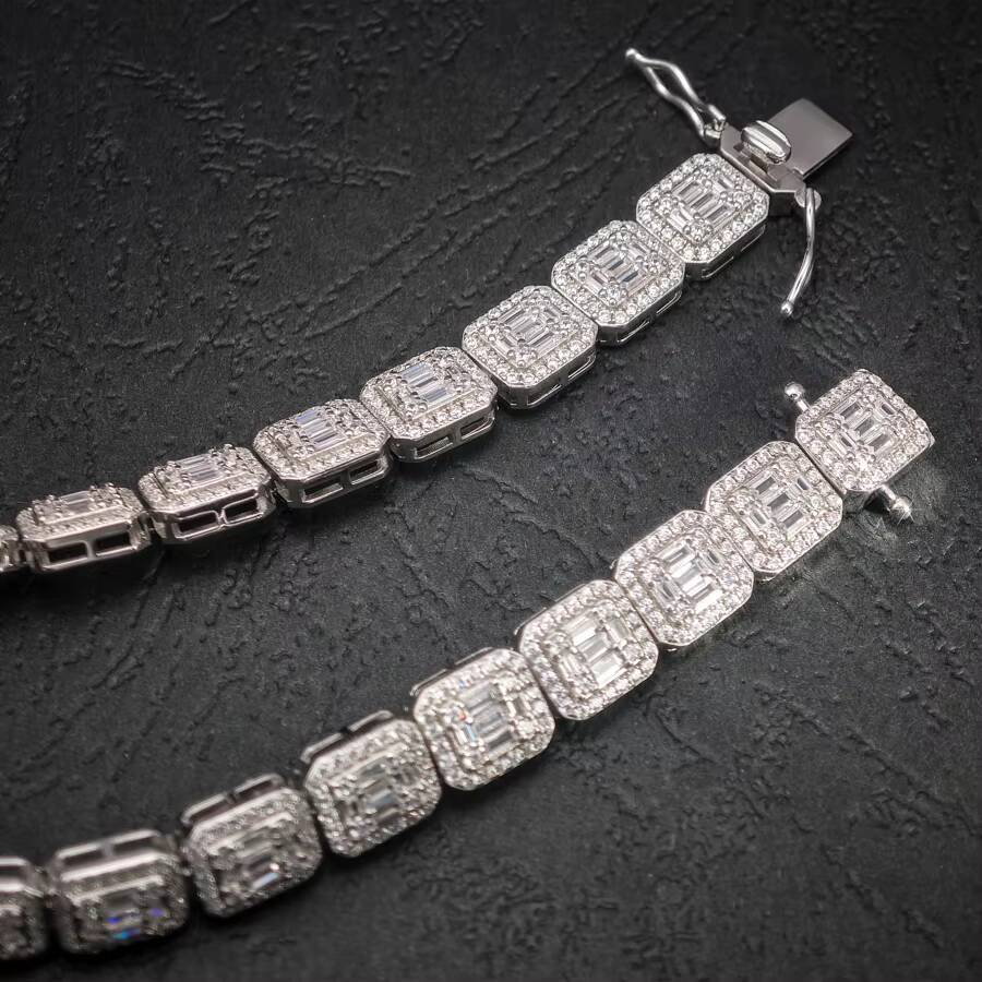 Fine Jewelry GRA D Color Moissanite Mens Cluster Baguette Tennis Square Bracelet With 925 Sterling Silver Pass Diamond Tester
