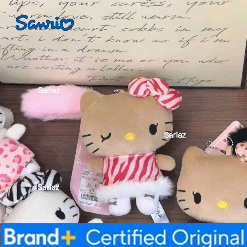 Sanrio Black furred Leopard Zebra Print Girly Hello Hot Girl Tail Plush Toy Pendant kawaii Y2K gal Kitty cat doll bag charm H260121