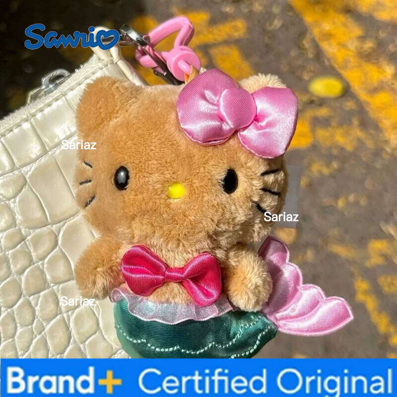 Sanrio Anime Black Leather Hellokitty Mermaid Hawaiian Series KT Keychain Gift Plush Doll Storage Bag Pendant gift H260121