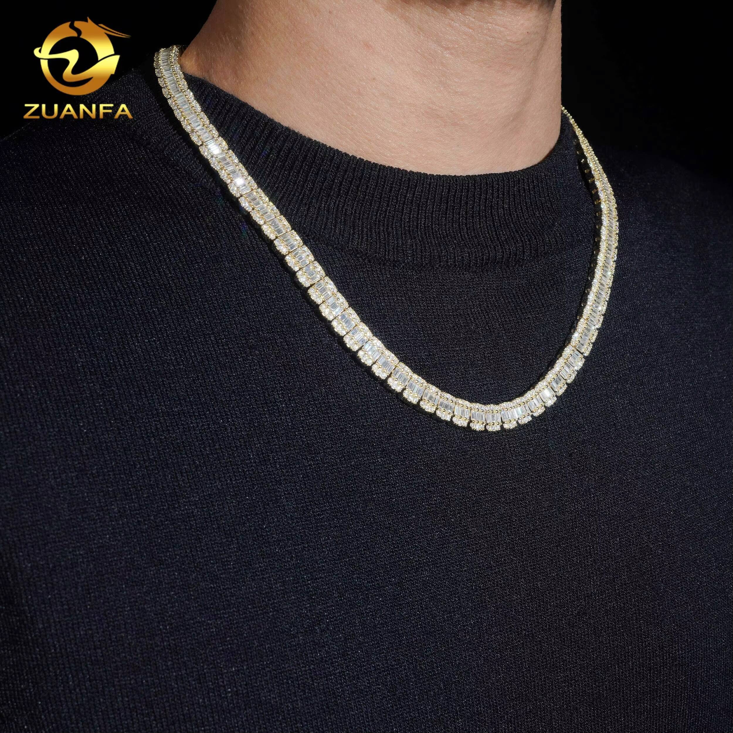 GRA Certified 8mm Baguette Moissanite Chain Cuban Links 925 Silver Cuban Link Chain Moissanite Iced Out Necklace