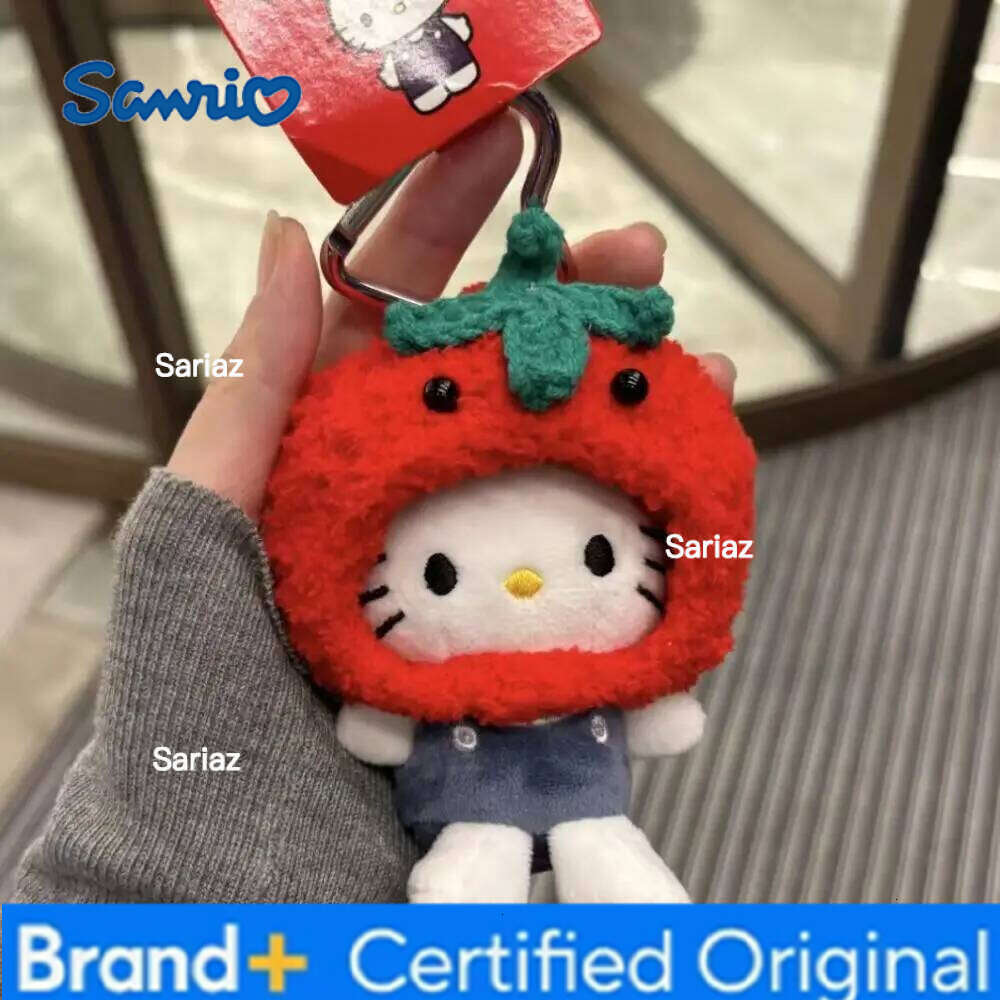 Sanrio Cute Tomato headgear KT Cat Hello Kitty Keychain Kawaii Cartoon Phone Wrist Strap Backpack Pendant Decora H260121
