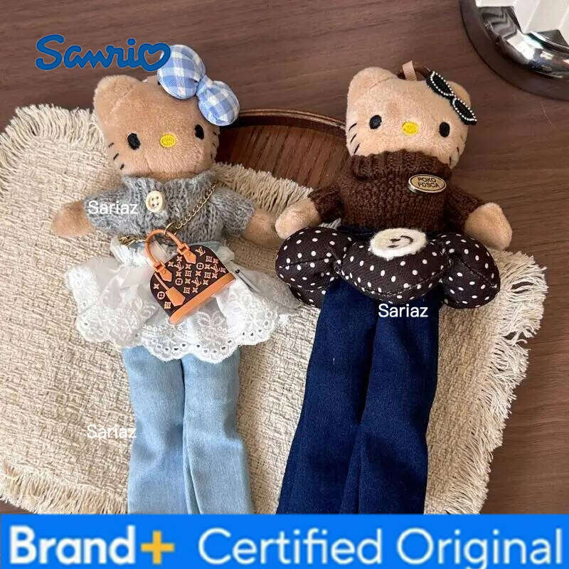 Sanrio Miniso Black Skin Long Legs Hello Kitty Kawaii Plush Doll Ins Korean Backpack Pendant Cartoon Anime Gift H260121