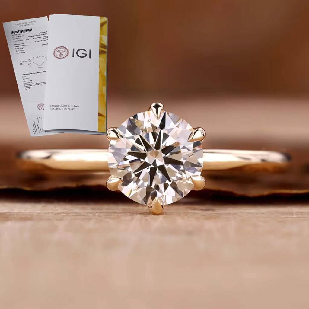 925 Sterling Silver Lab Diamond Ring 05ct 1ct 2ct IGI Certified CVD HPHT Round Lab Grown Diamond Engagement Ring Jewelry