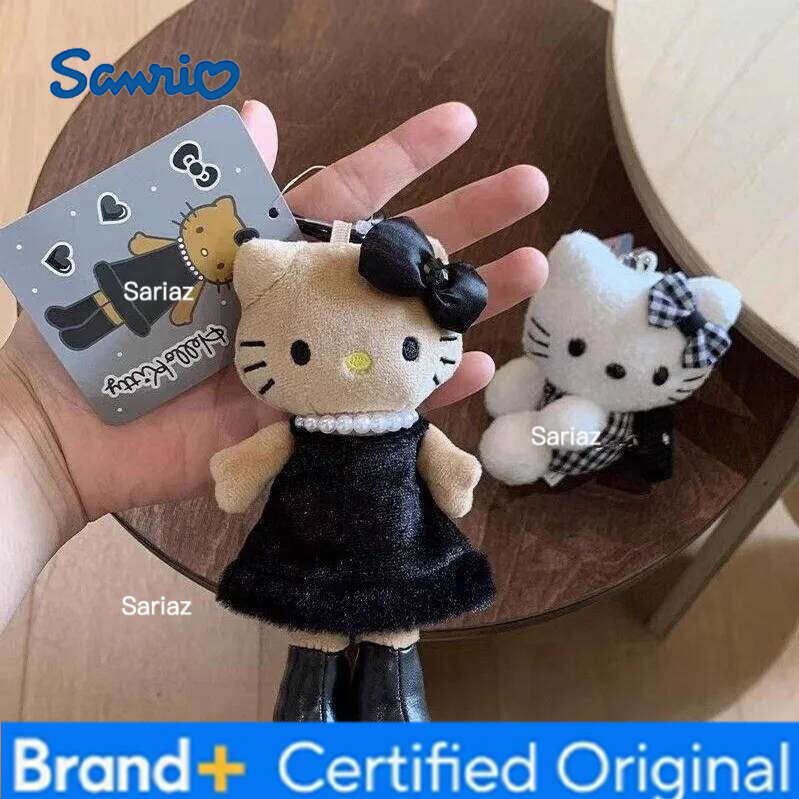 Sanrio Hello Kitty Kawaii Leopard Print Black Skin Love Button Long Legged Cat Plush Chaining Key Chain A Birthday Gift for Girls H260121