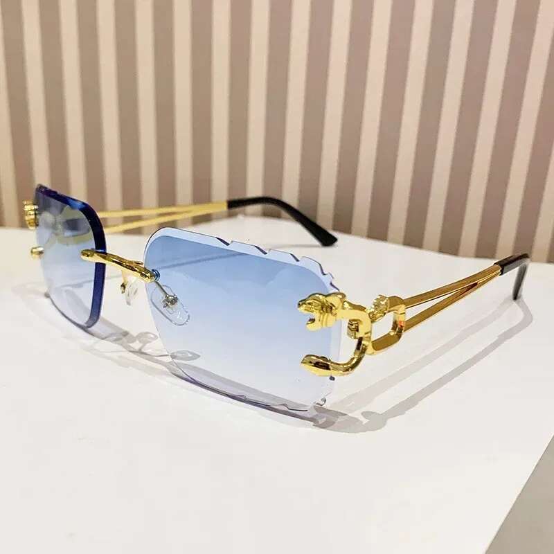 Y2K Sunglasses Vintage Punk Gold Leopard Rimless Square Frame with UV Protection for Driving Beach 1 and Daily Wear Unisex Gift High Quality Texture